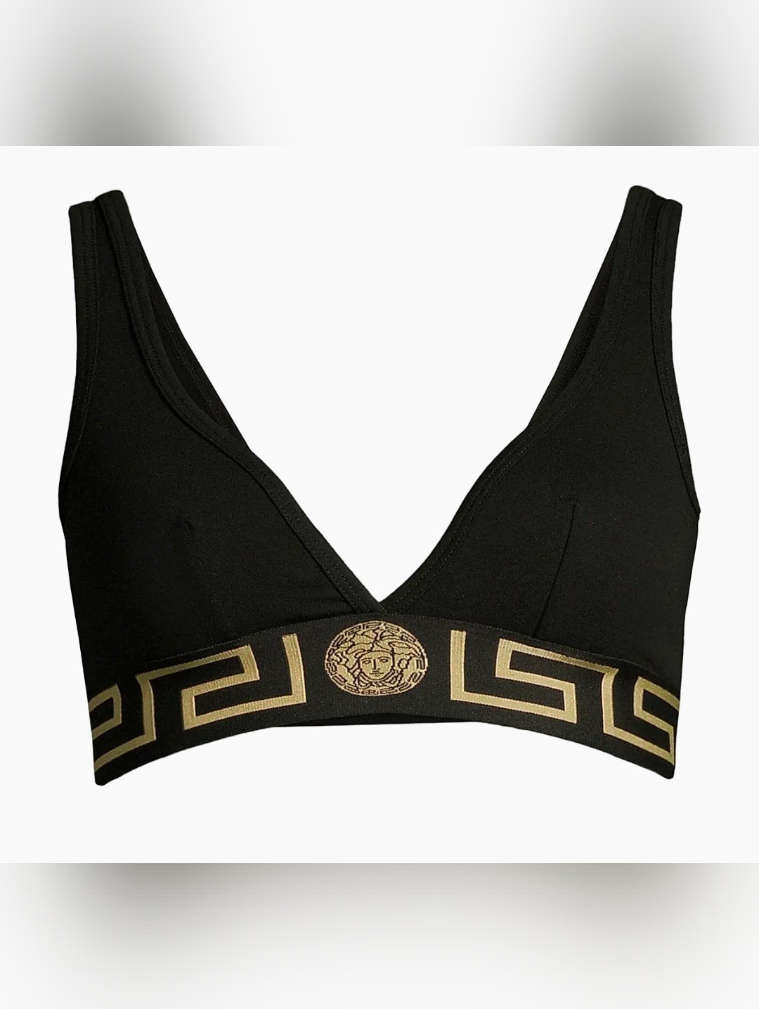 Versace Black Bralette With Gold Medusa & Greca Band